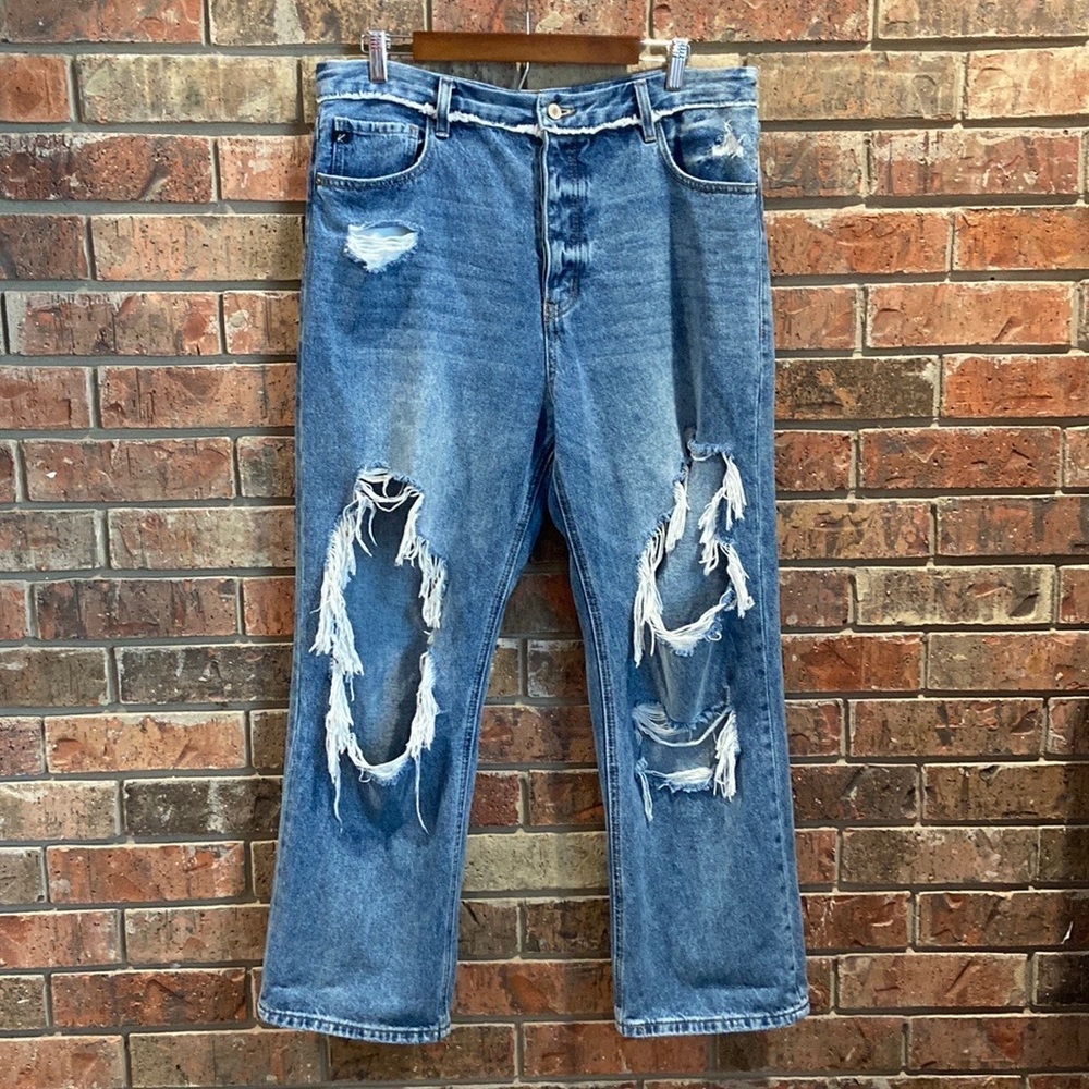 KANCAN Ultra Hi Rise 90s Distressed Boyfriend Fit Denim Jeans Size 15/31